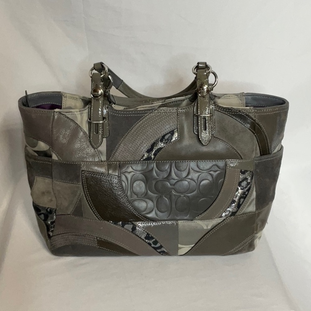 Coach F15459 Ocelot Tote Taupe Neutral Tones Patchwork Leather Suede Jaquard Bag - Picture 5 of 15